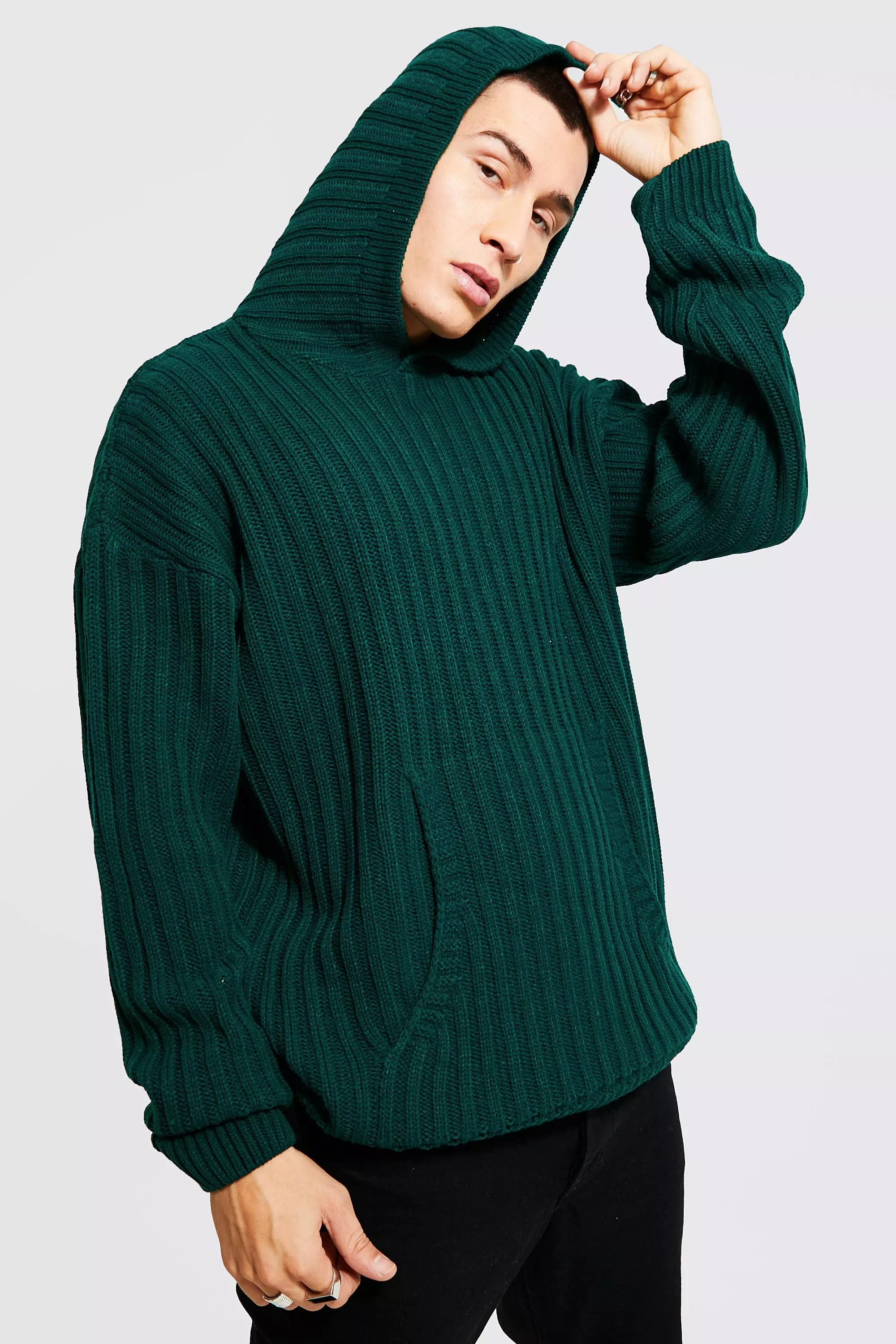 Oversized Chunky Ribbed Knitted Hoodie boohooMAN USA